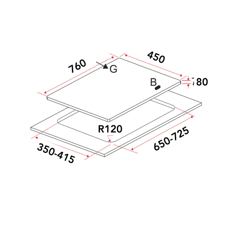 Gas Hob 76CM - EFH 2764 WT VSB