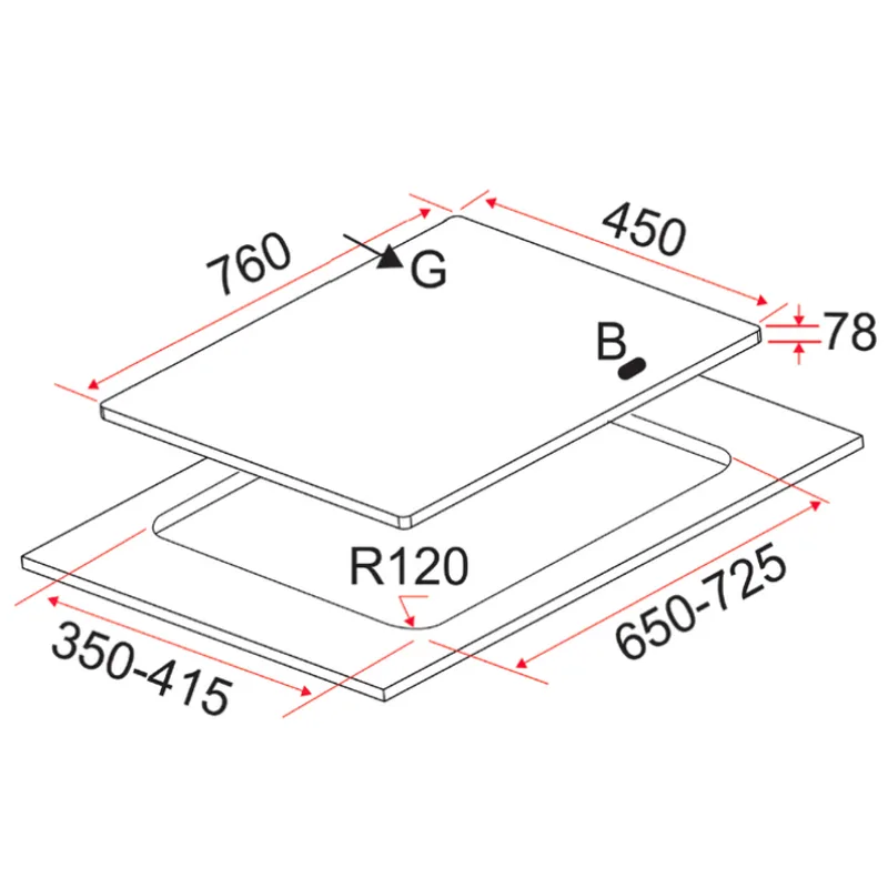 Gas Hob 76CM - EFH 3767 WT VSB