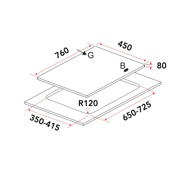 Gas Hob 76CM - EFH 3768 WT VSB