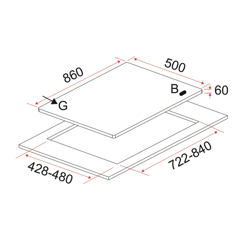 Gas Hob 86CM - EFH 3971 TN VSB