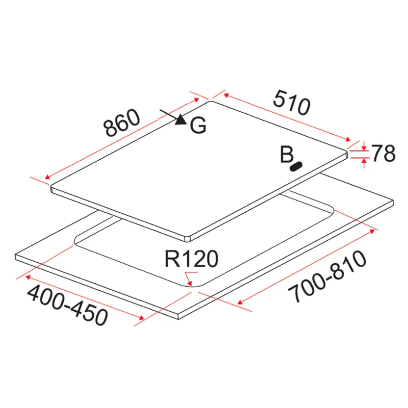 Gas Hob 86CM - EFH 3976 WT VSB