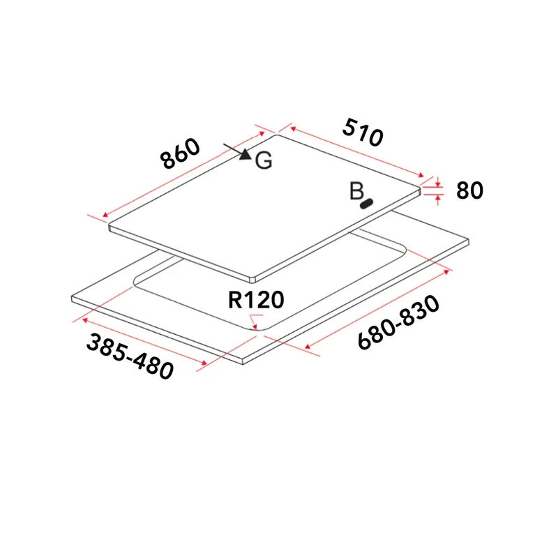 Gas Hob 86CM - EFH 3977 WT VSB