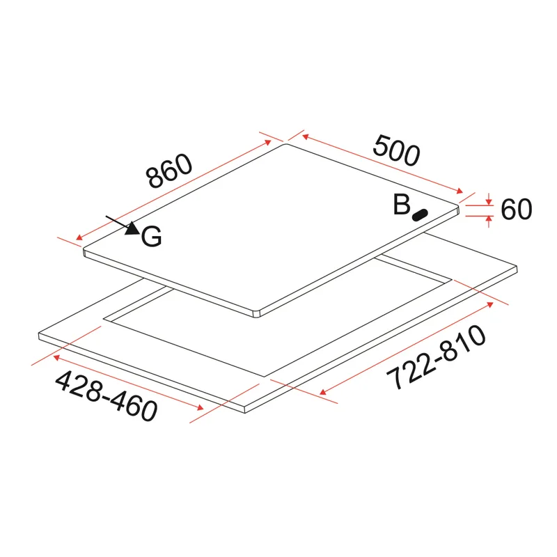Gas Hob 86CM - EFH 9720 TN VGB