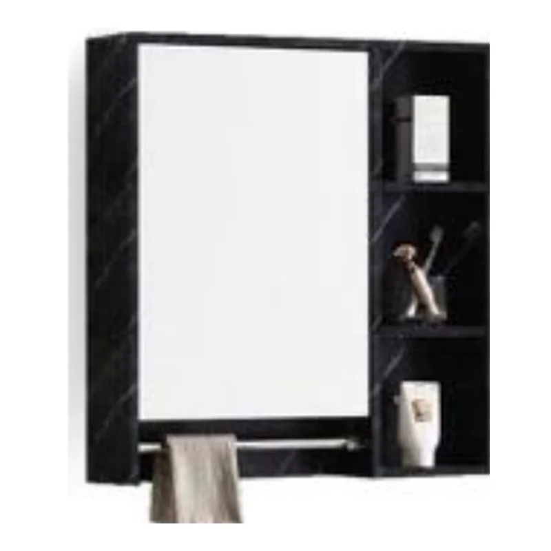 Vera VC.6021-BM Single Door PVC Mirror Cabinet with Towel Bar - Black Marble