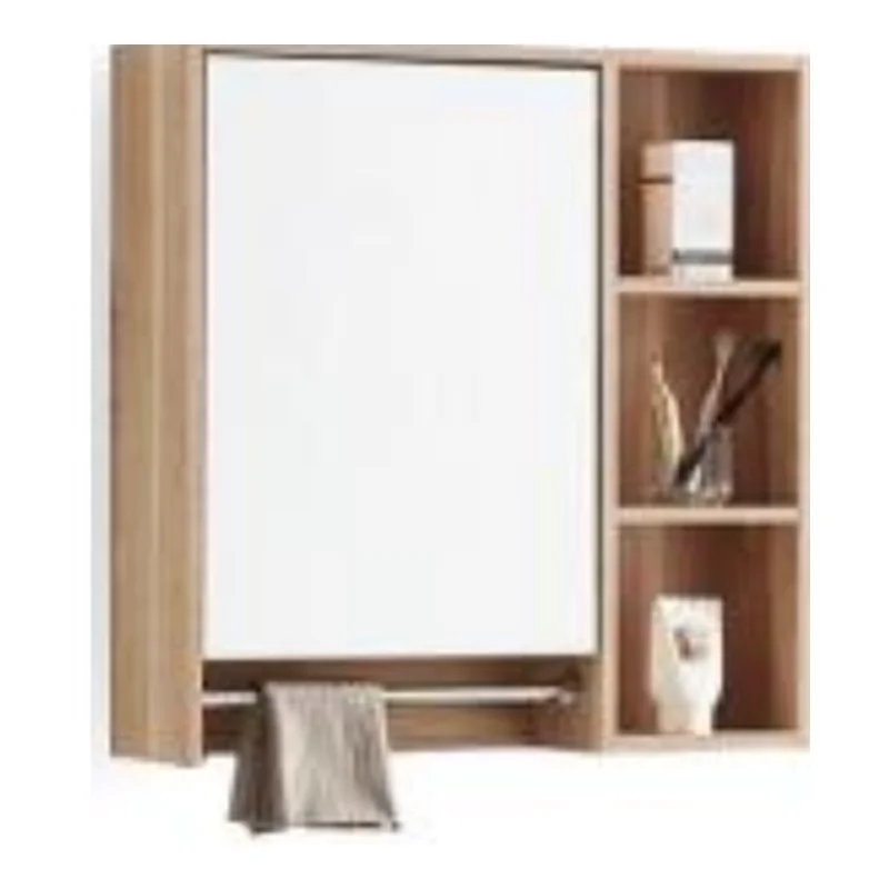 Vera VC.6021-WG Single Door PVC Mirror Cabinet with Towel Bar - Wood Grain