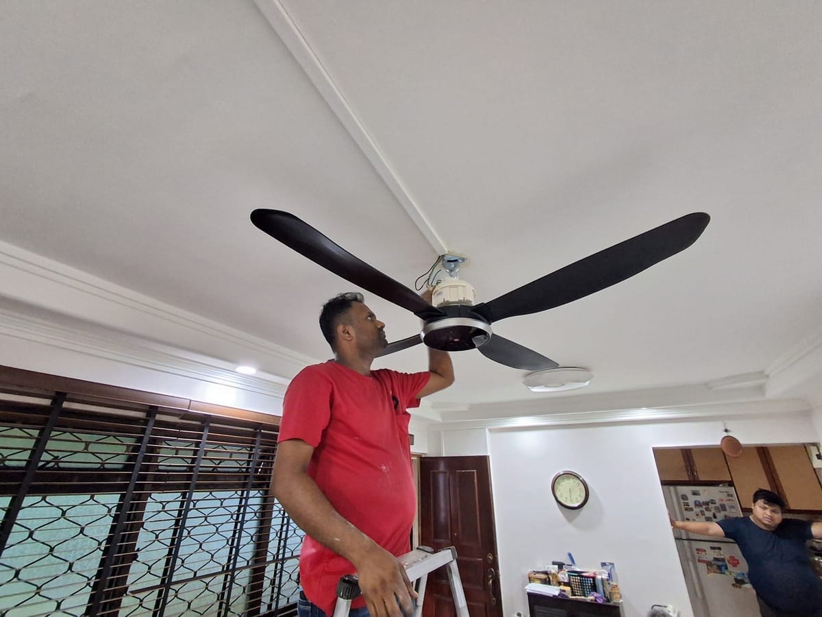 SparkFlow ceiling fan installation in a Singapore home